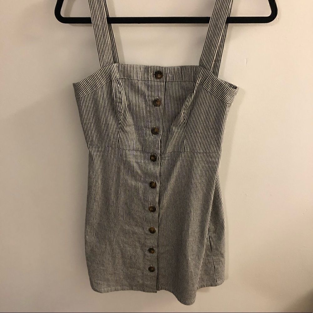 Hollister Adjustable Striped Button Down Dress Overalls White Blue ~ Size Small